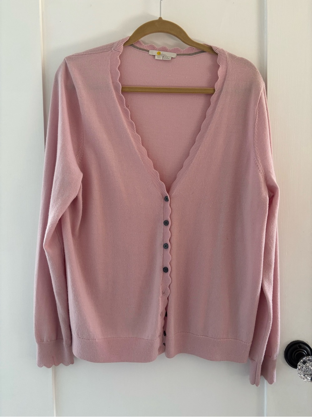 Boden Pink Scallop-Edge Button Cardigan Sweater—Sz 16